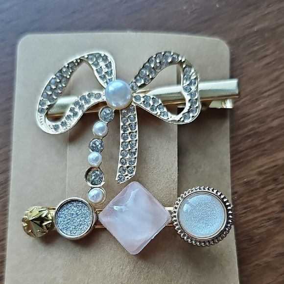 None Accessories - New Elegant Gold and Silver Bow Hair Clip Set Wedding Fancy